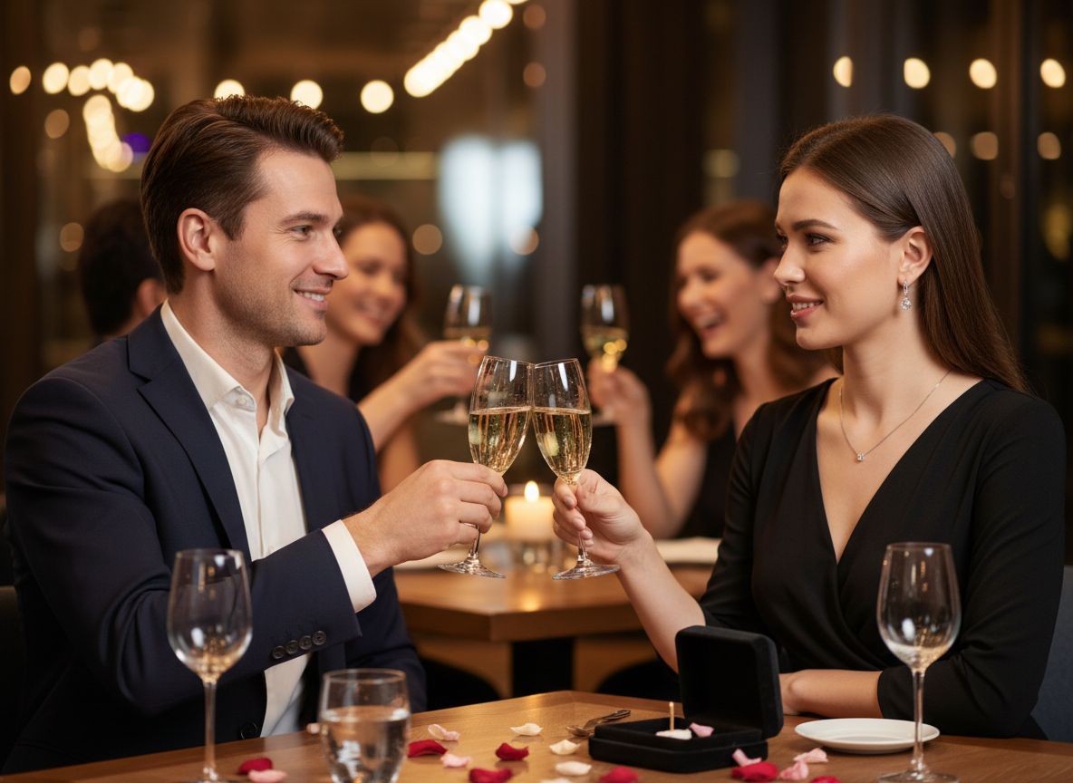 Para świętuje 40. urodziny w eleganckiej restauracji, przy stole z kieliszkami szampana.